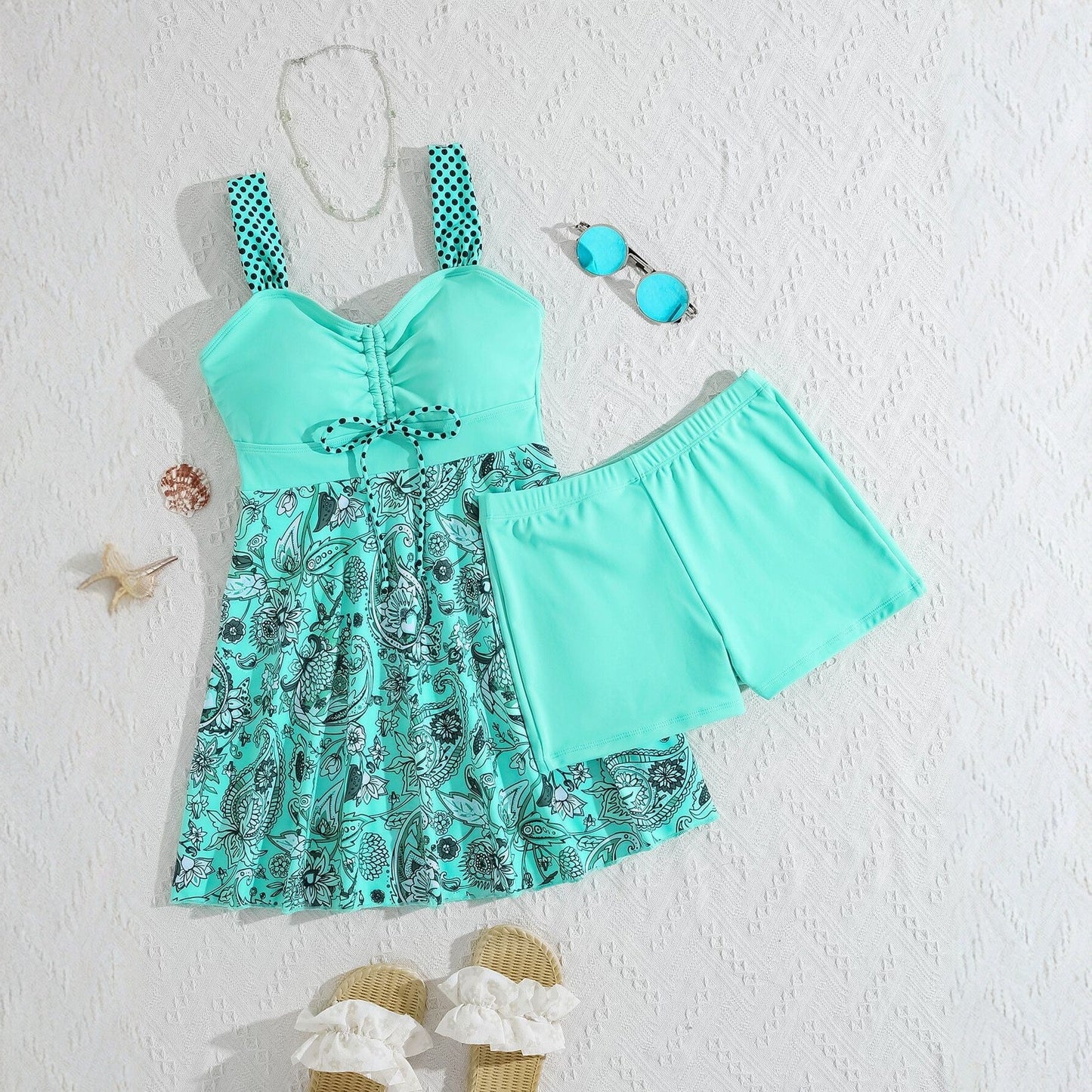 Women's Printed Dress-Style Swimsuit – Sleeveless One-Piece