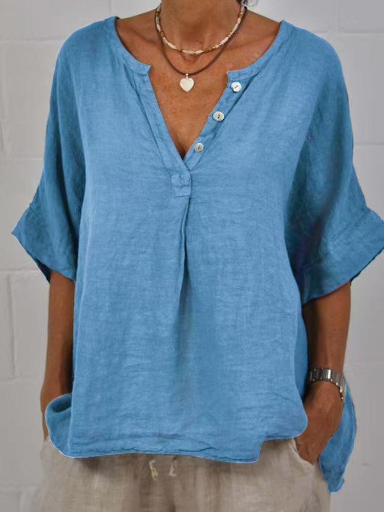 Women's V-Neck Button-Up Shirt