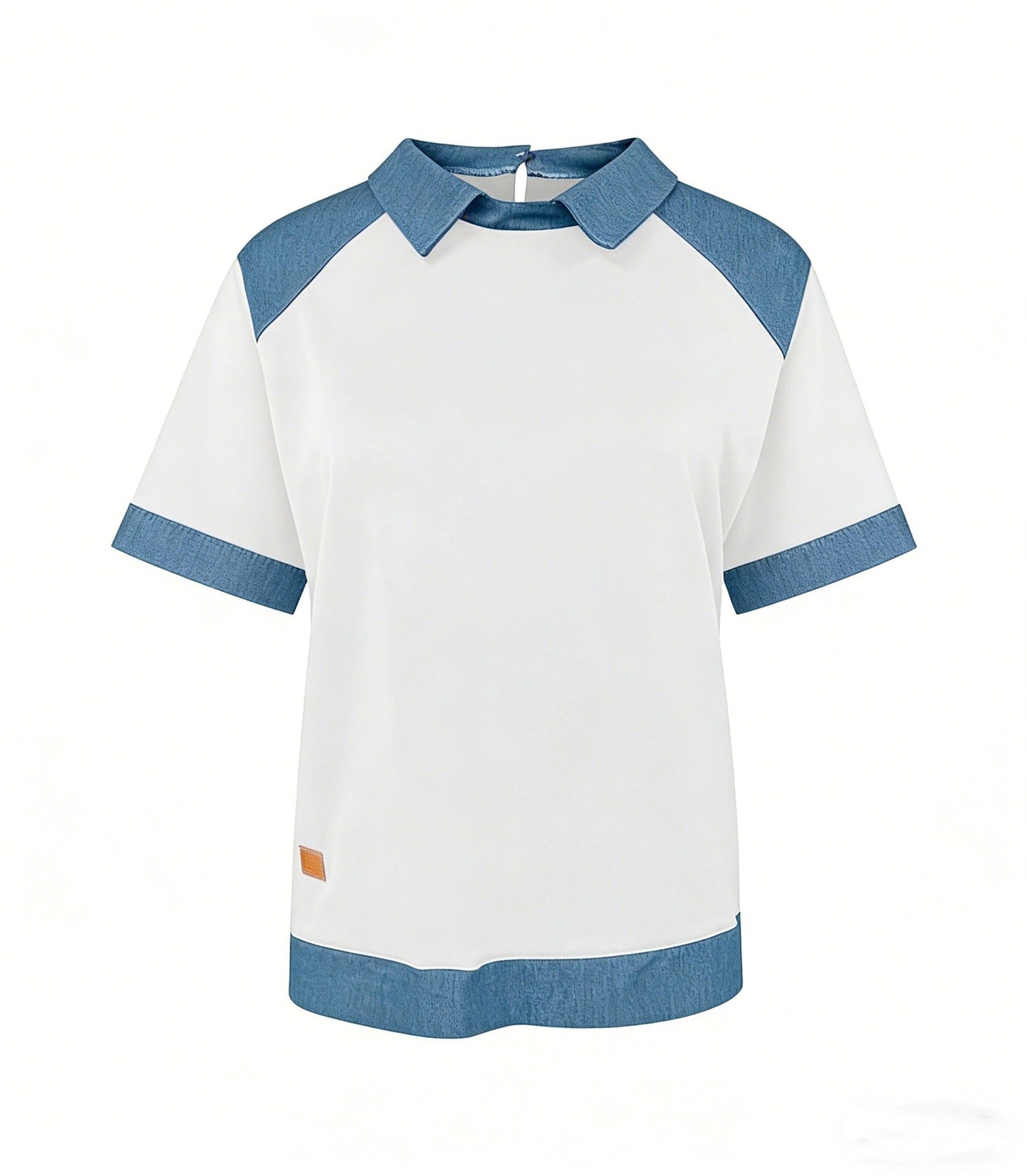 Patchwork Knitted Shirt Short-Sleeve Lapel Button-Up Shirt For Women