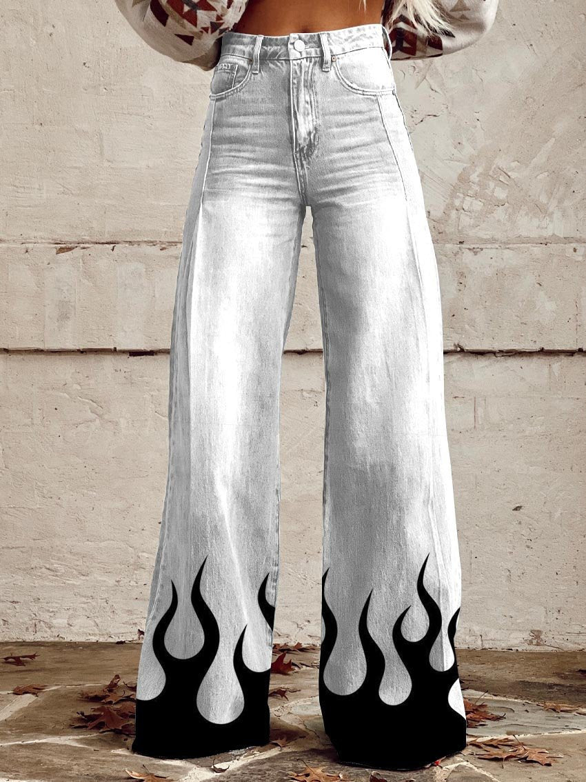 Women's Printed Flare Pants – Mid-Waist Full Length Plus Size