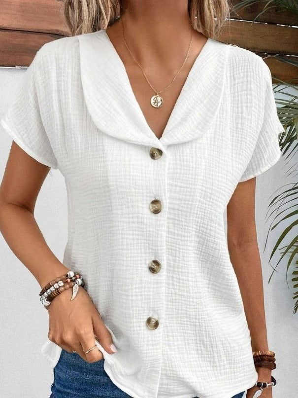 π Women's Summer Solid Color Short-Sleeved Button Cardigan Top