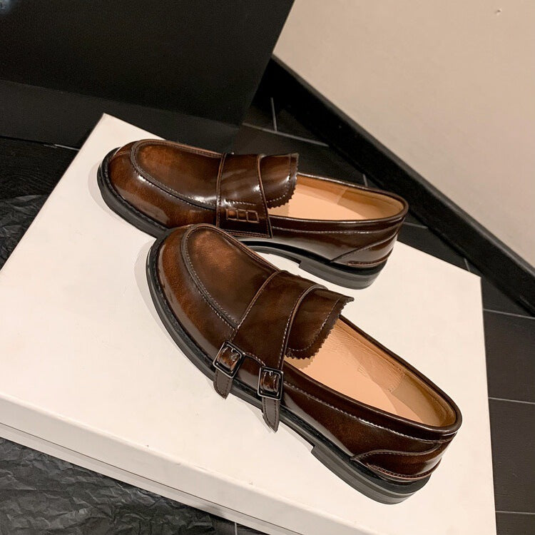 Women's Chunky Heel Buckle Loafer Shoes