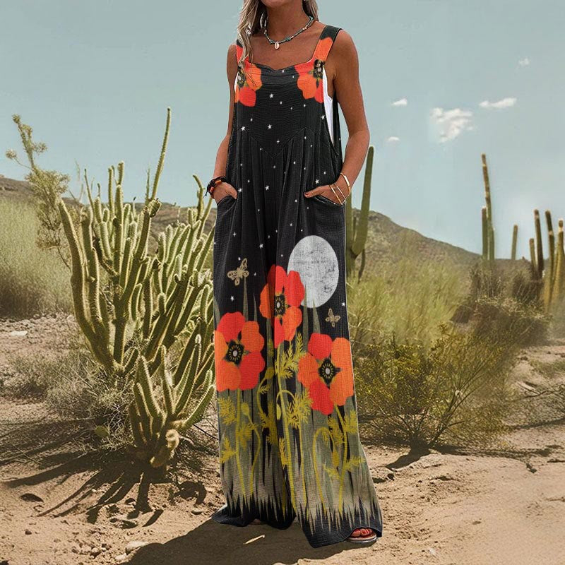 Women’s Square-Neck Floral Sleeveless Jumpsuit