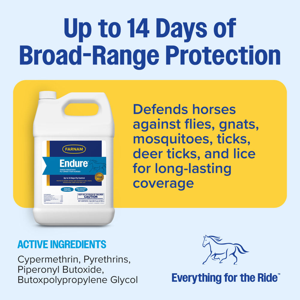 Farnam Endure Sweat-Resistant Fly Spray for Horses Water-Based 14-Day Protection Gallon