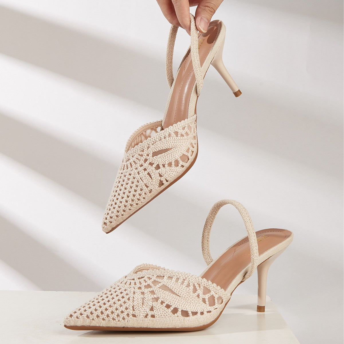 Women's Knitted Cutout Slingback Heeled Sandals – Pointed Toe High Heels