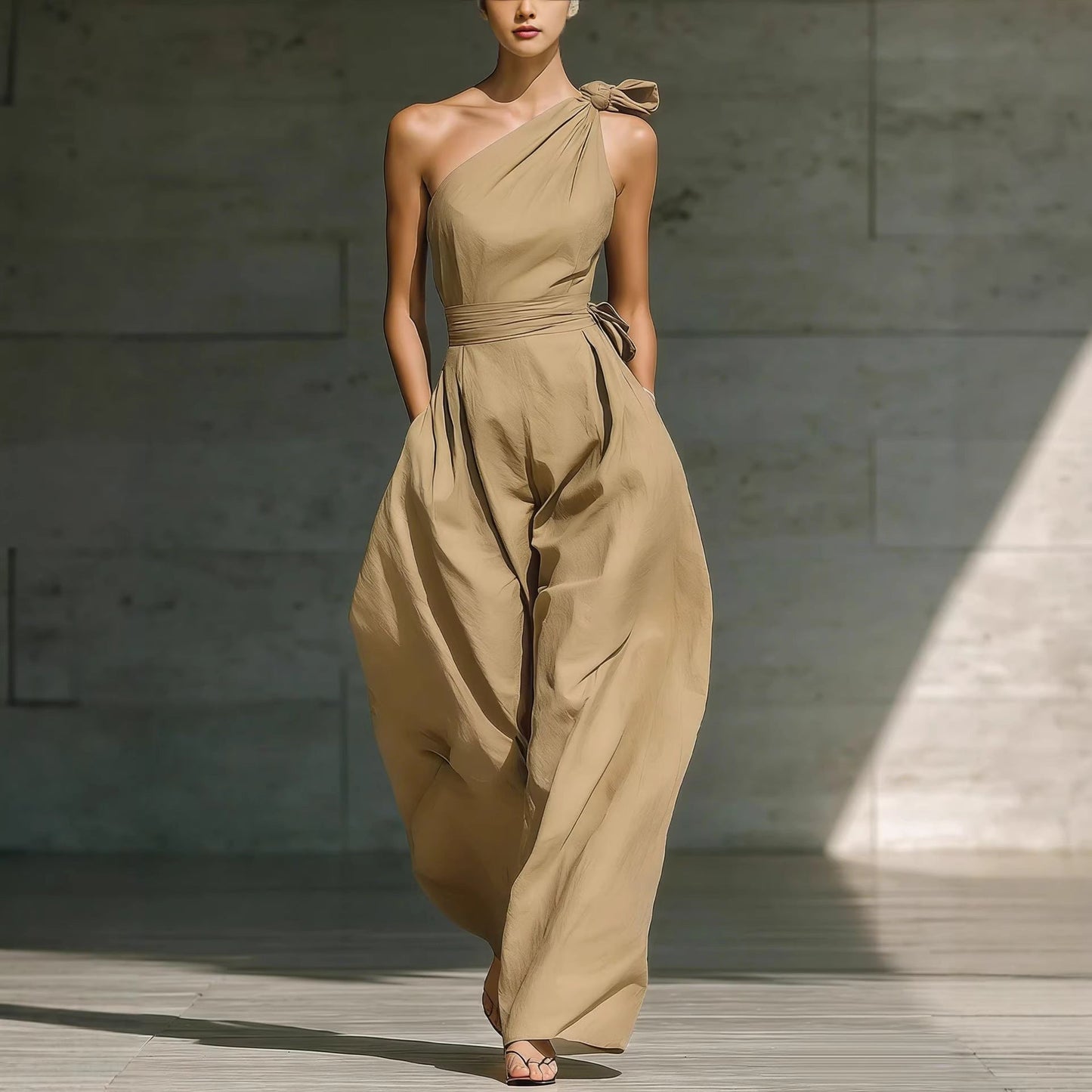 Women's Sleeveless Halter Neck Cinched Waist Slim Jumpsuit – 6 Colors S–2XL