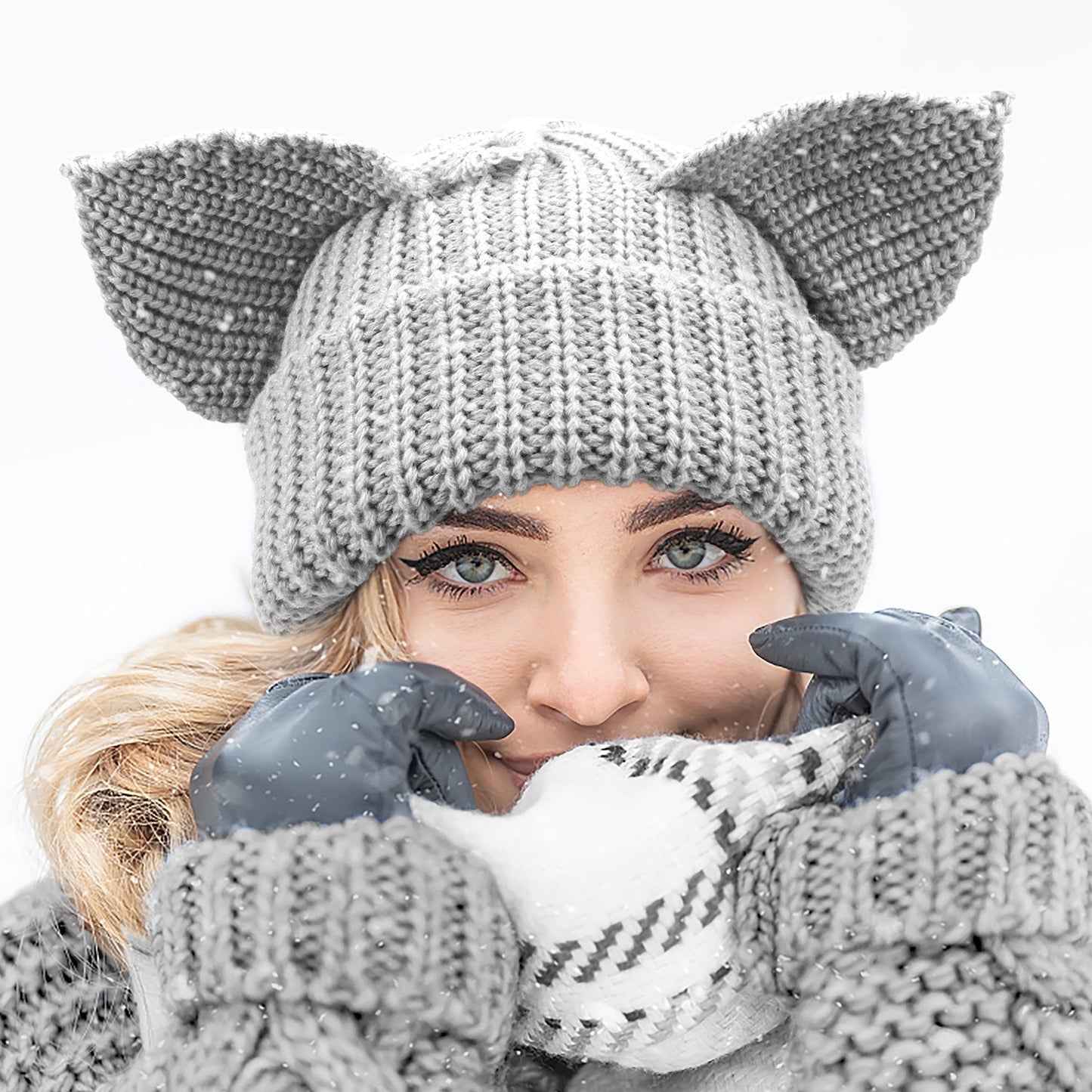 Women’s Thickened Acrylic Knitted Hat with Devil Ears | Cozy Beanie