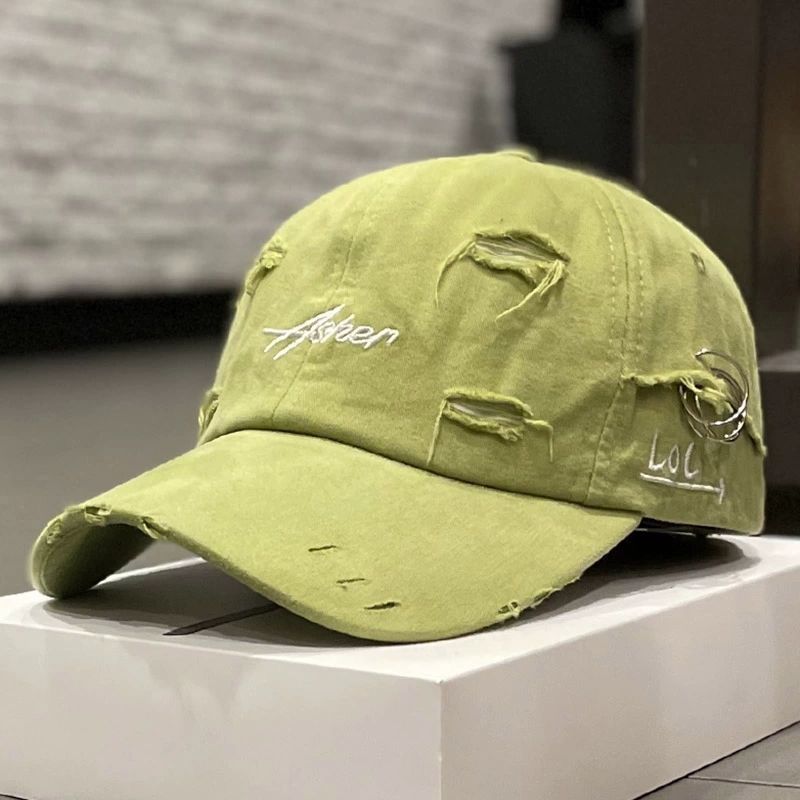 Korean Distressed Tie-Dye Letter Print Cotton Cap – Women’s Dome Crown