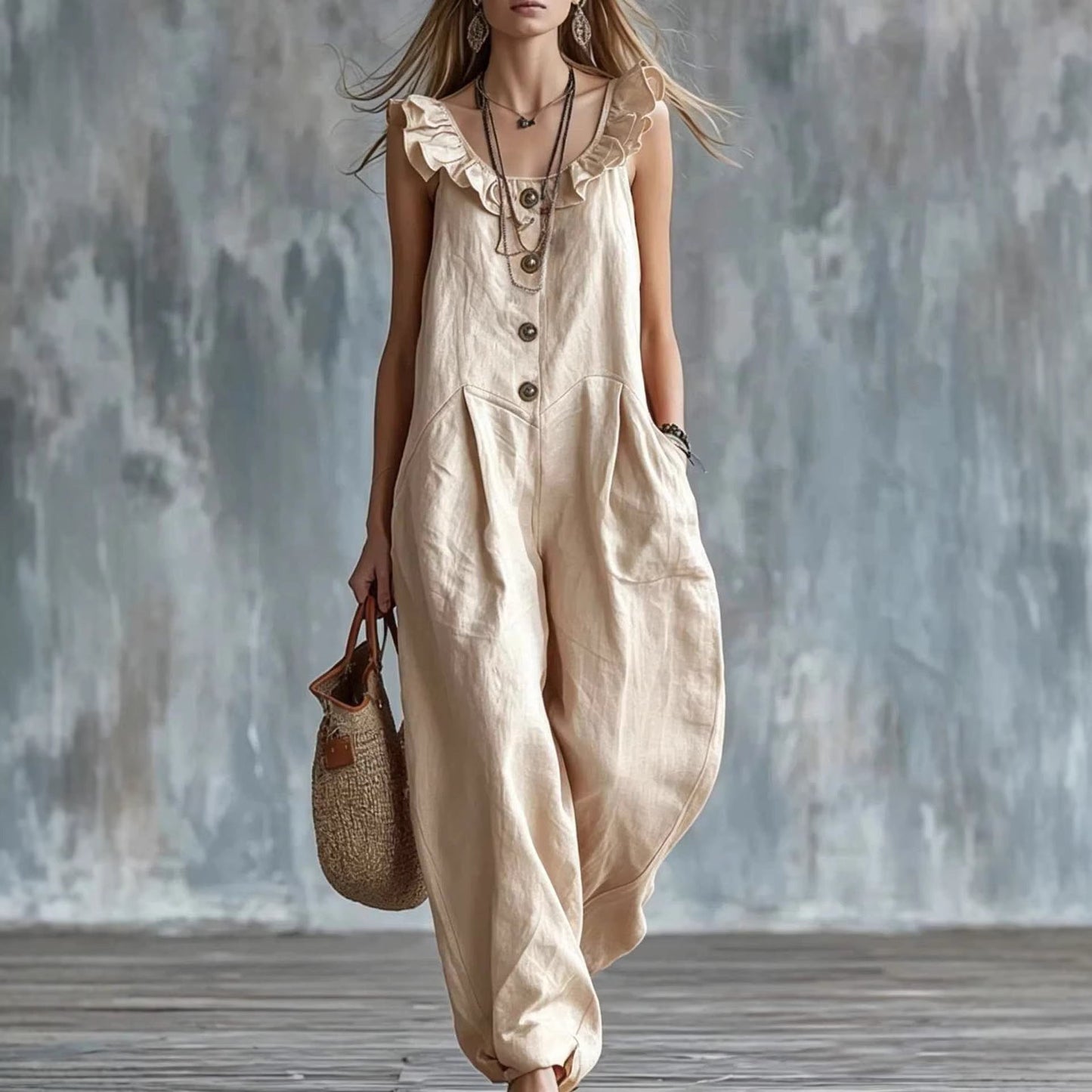 Women's Sleeveless Button-Down Tank Jumpsuit
