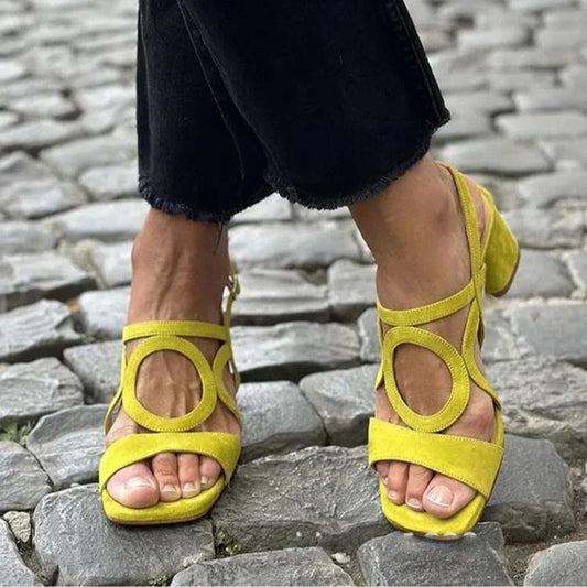 Women's Suede Hollow-Out Buckle Strap High Heel Sandals