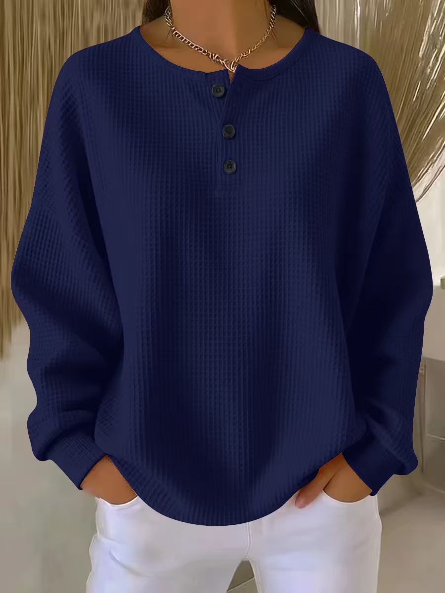 Women's Round Neck Solid Color Pullover Loose Top | Long & Short Sleeve