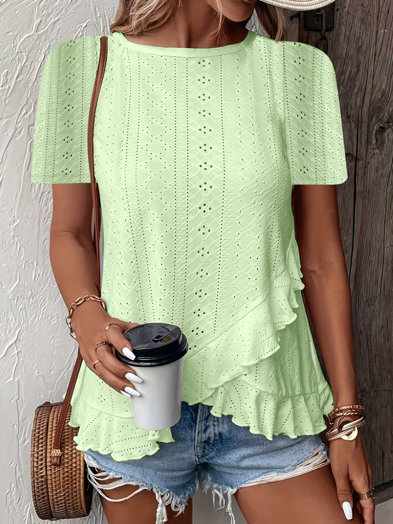 Women’s Casual Solid Color Short Sleeve Crew Neck Top