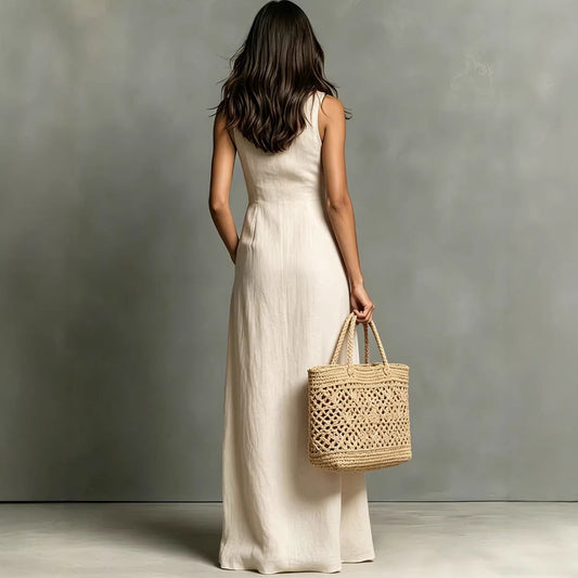 Women's Stand-Collar A-Line Maxi Dress