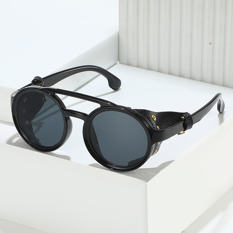 Retro Round Leather Frame Sunglasses – Vintage Fashion Eyewear
