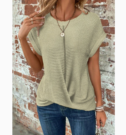 Women’s Textured Cuff Short‑Sleeve Tee