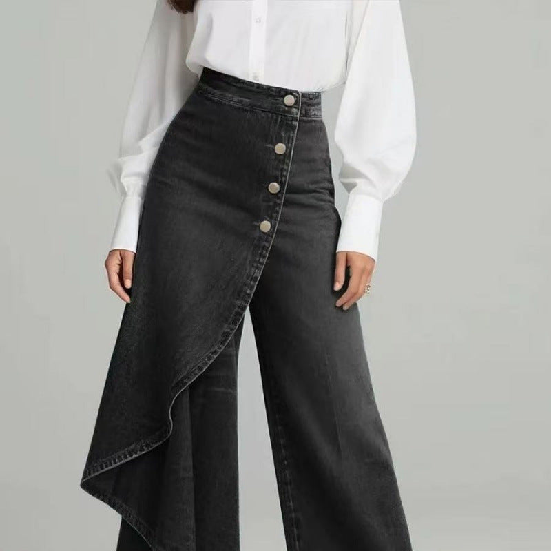 Women's Washed Denim Skort with Button Closure