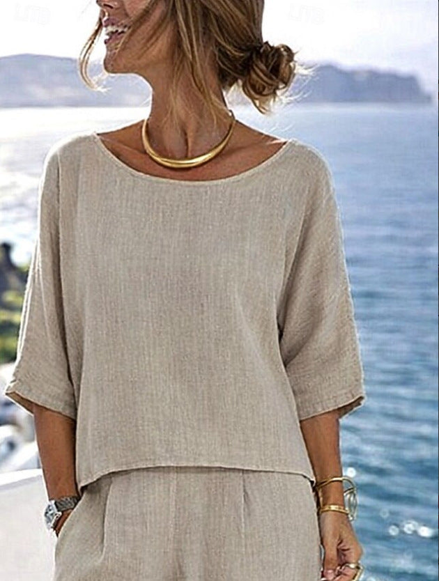 Women's Resort Set – Short Sleeve Top & Wide-Leg Pants