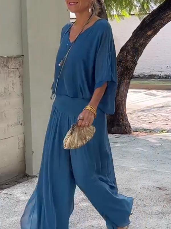 Solid-Color Chiffon Two-Piece Set – 10 Colors, S–5XL