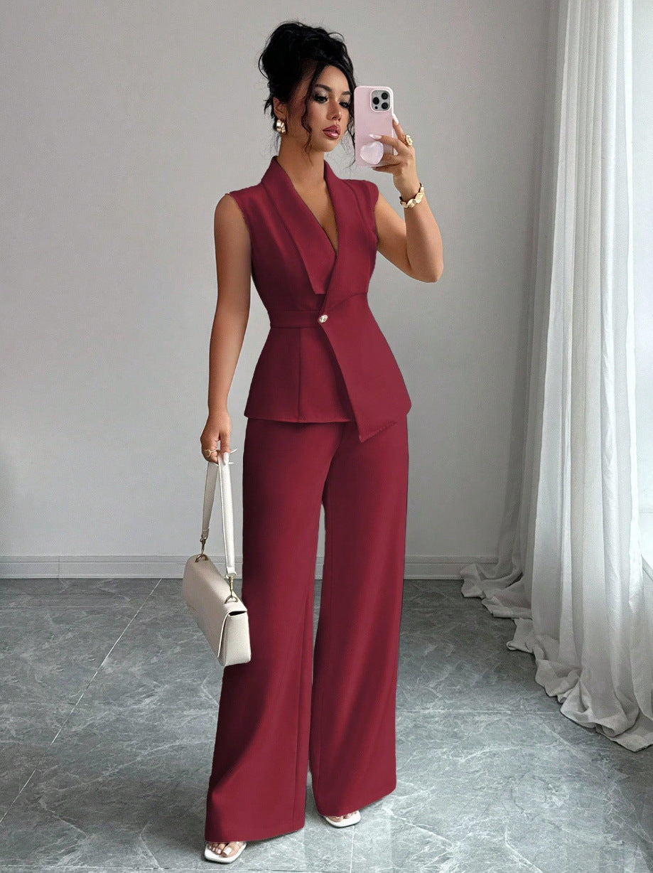 Women's Sleeveless Blazer & Straight-Leg Pants Two-Piece Set