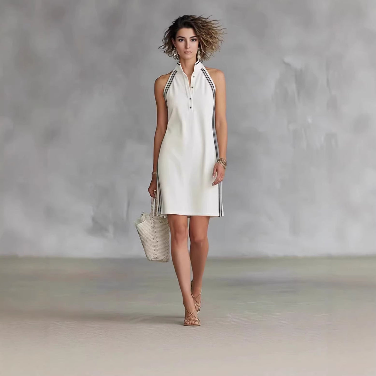 Women’s Sleeveless Button-Up Collar Shirt Dress