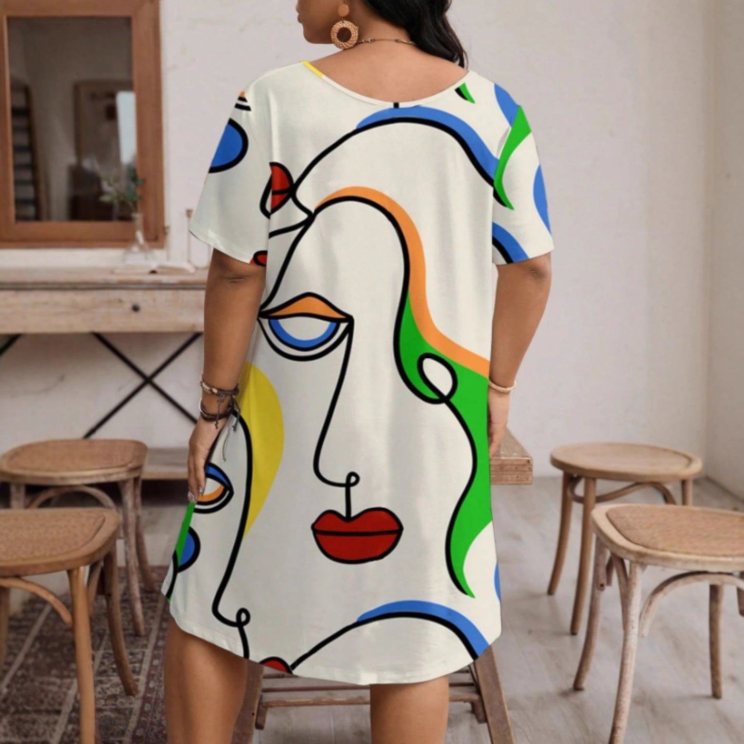 Women’s Casual Printed Round Neck Short Sleeve Dress