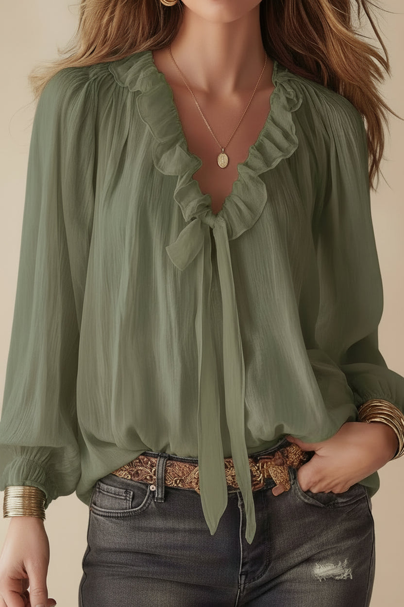 V-Neck Loose-Fit Shirt Top – No-Iron, 8 Colors