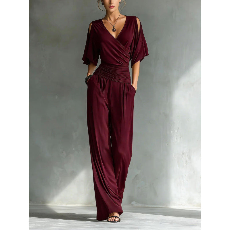 Women's V-Neck Slim Fit Straight Leg Jumpsuit