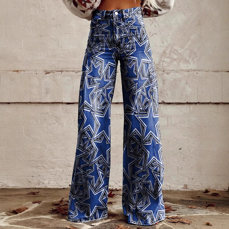 Women's Printed Flare Pants – Mid-Waist Full Length Plus Size