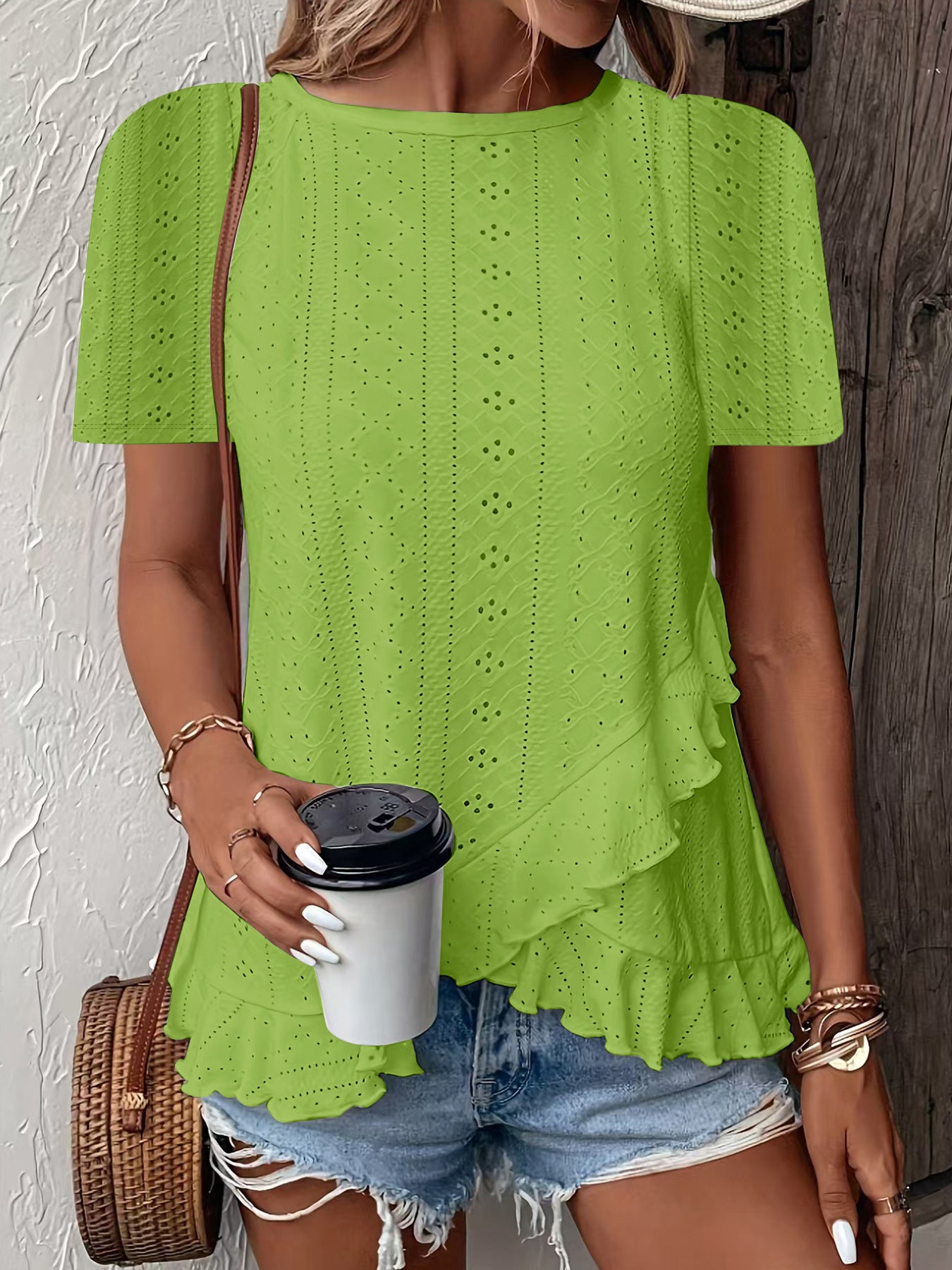 Women’s Casual Solid Color Short Sleeve Crew Neck Top