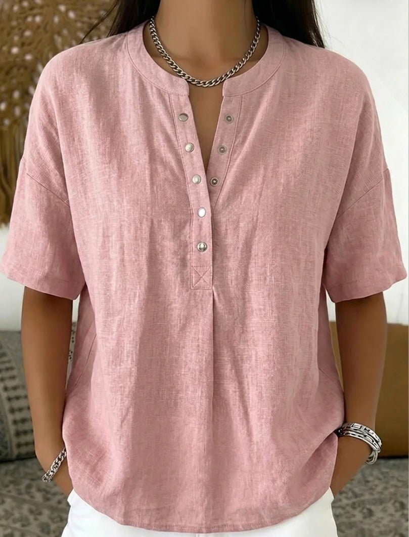 Women's Solid Color Loose-Fit Short-Sleeve Pullover Top