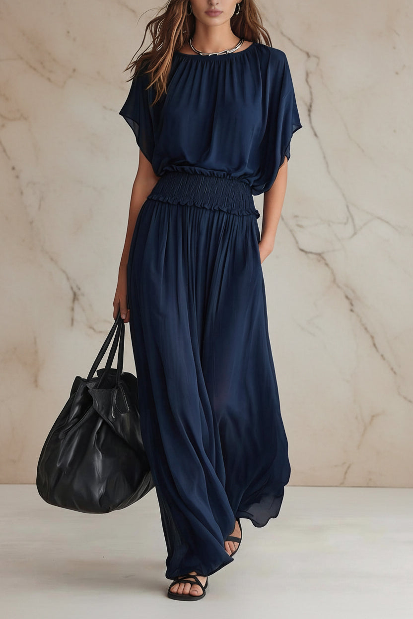Women's Chiffon High-Waist Ruched Maxi Dress