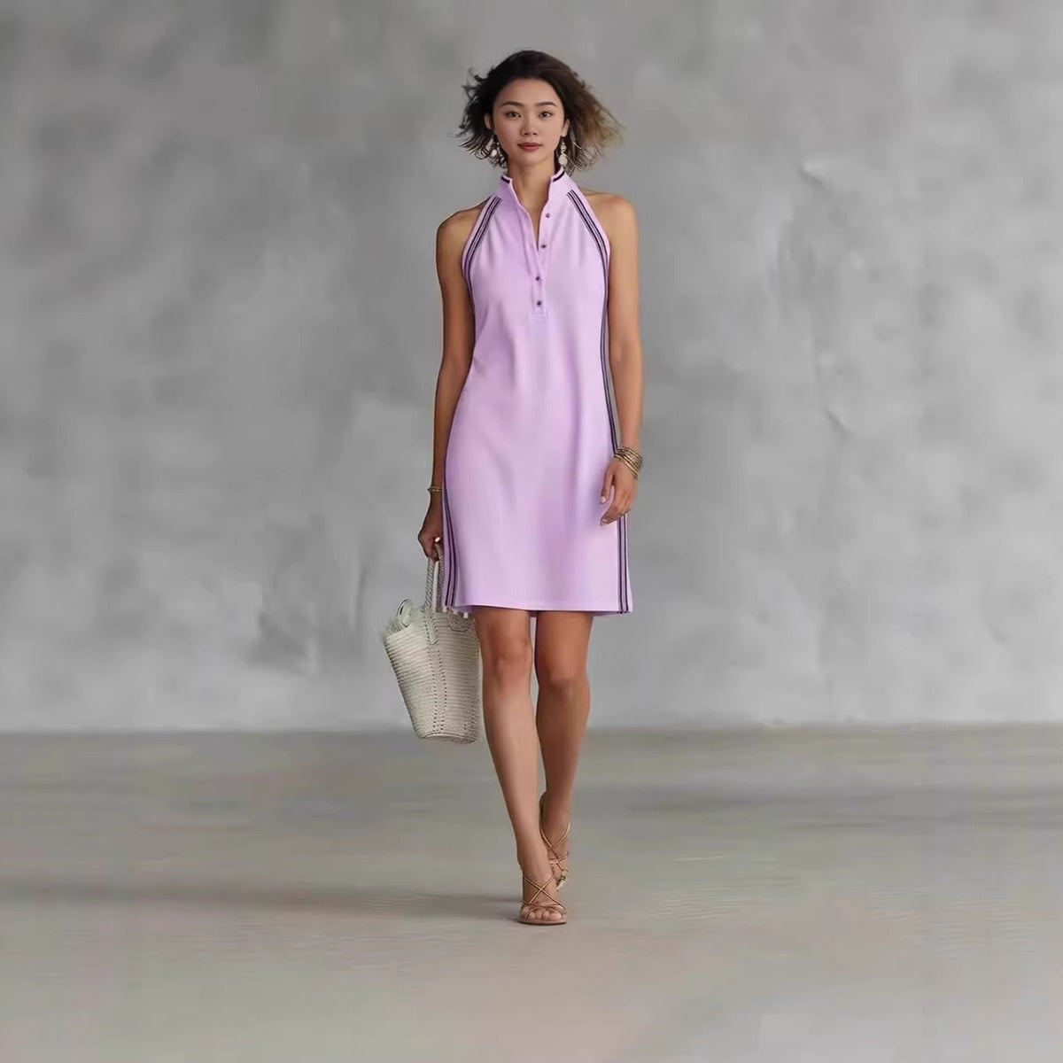 Women’s Sleeveless Button-Up Collar Shirt Dress