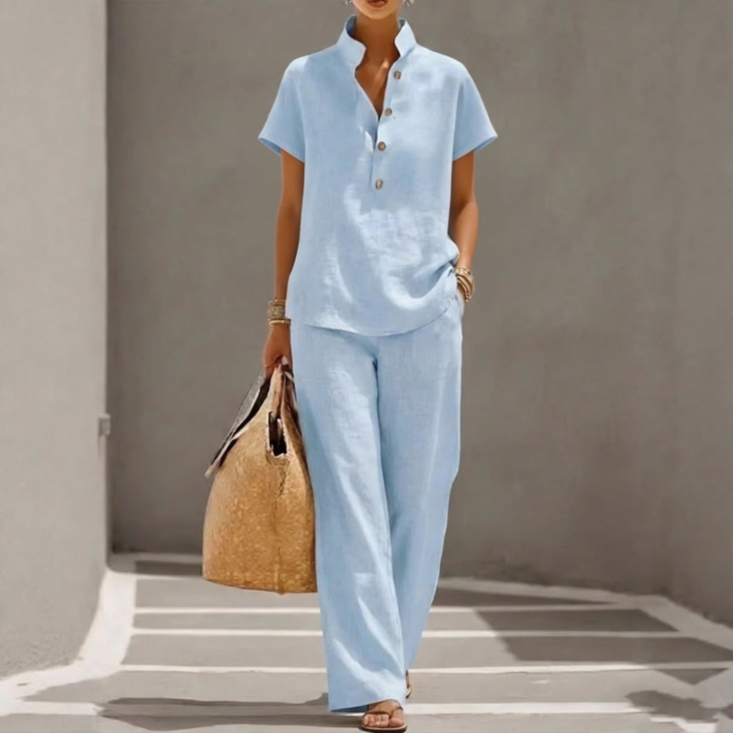 Cardigan & Short Sleeve Top + Pants Three-Piece Set – Solid Color Casual Lounge