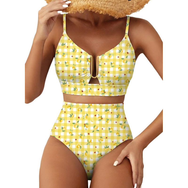 Women's Floral Print High-Waist U-Wire Bikini Set