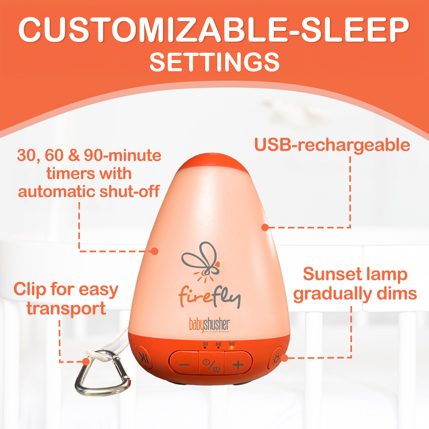 Baby Shusher Firefly – Portable Sound Machine & Night Light with Real Shushing Sound