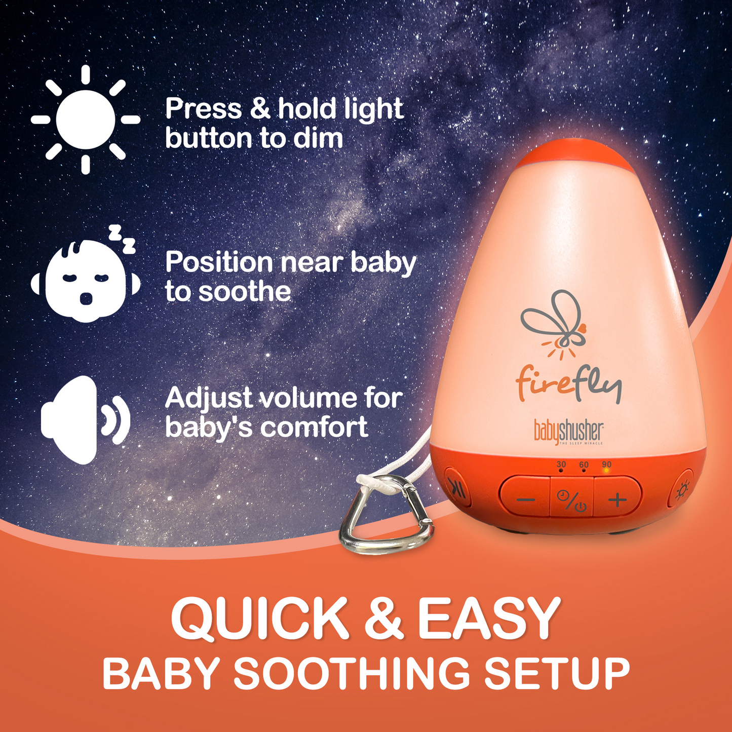 Baby Shusher Firefly – Portable Sound Machine & Night Light with Real Shushing Sound