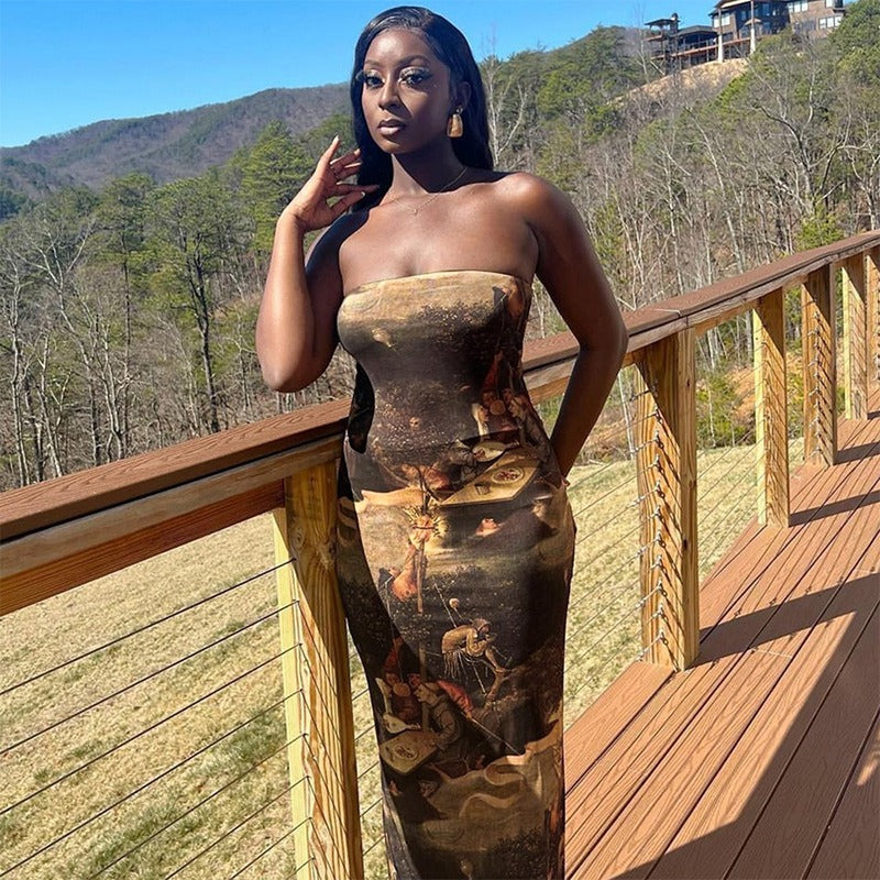 🌞 Summer Strapless Printed Tube Dress – Slim Fit Bodycon Mini