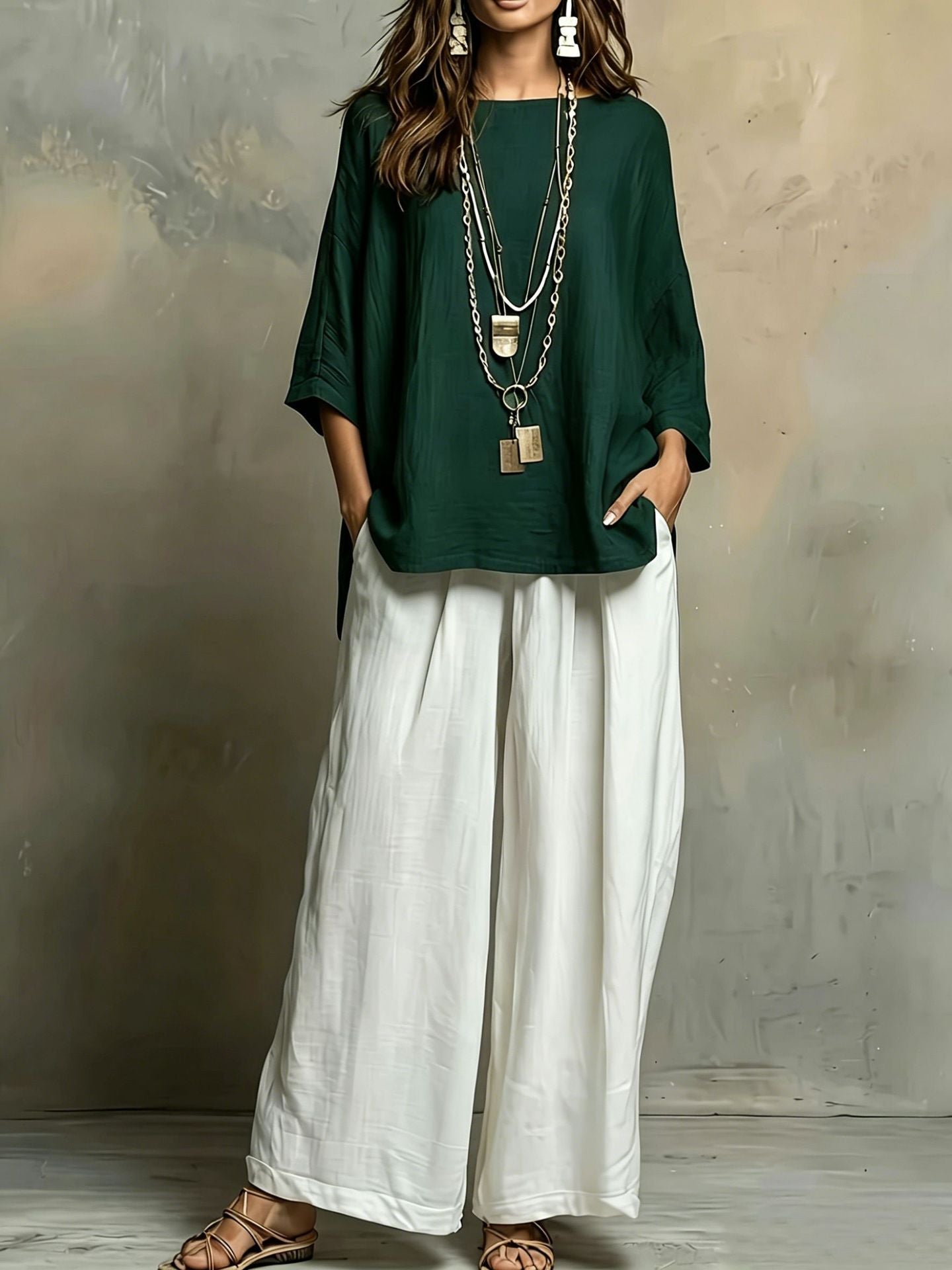 Women's Bohemian Loose Three-Quarter Sleeve Top Set