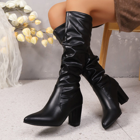 Pointed Pleated-Sleeve High Heel Fashion Boots