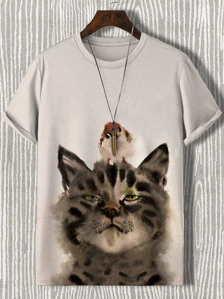 Samurai Cat Graphic T-Shirt – Japanese Style 3D Print Men's Tee