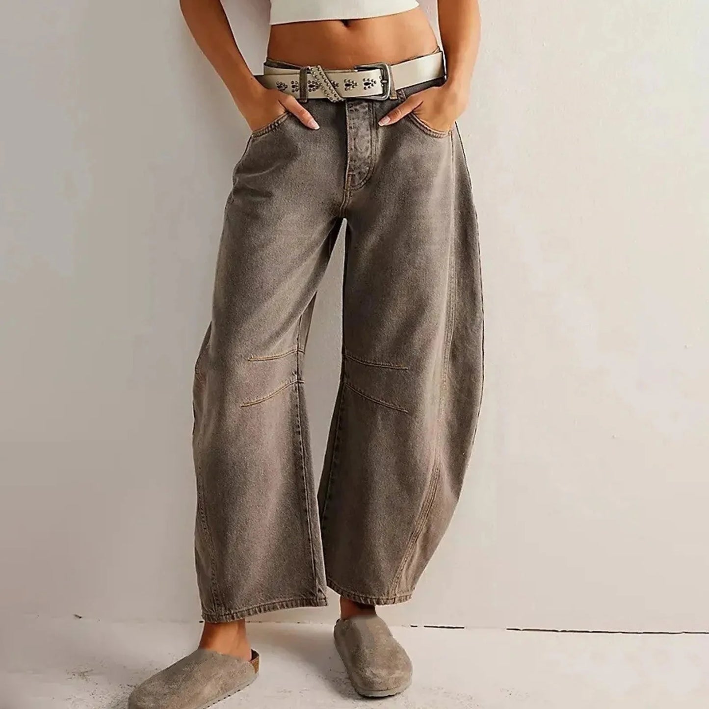 Women's Y2K Baggy Mid-Waist Wide-Leg Jeans – 90s Streetwear Vibe