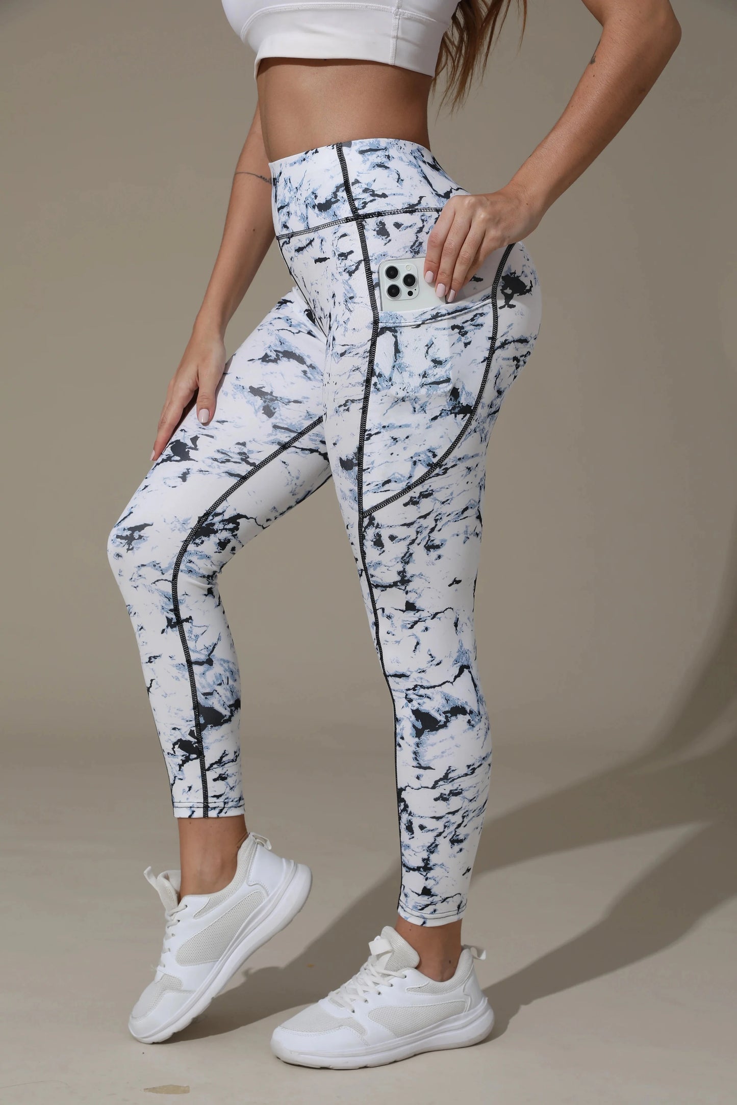 Printed High-Waist Pocket Fitness Pants Women
