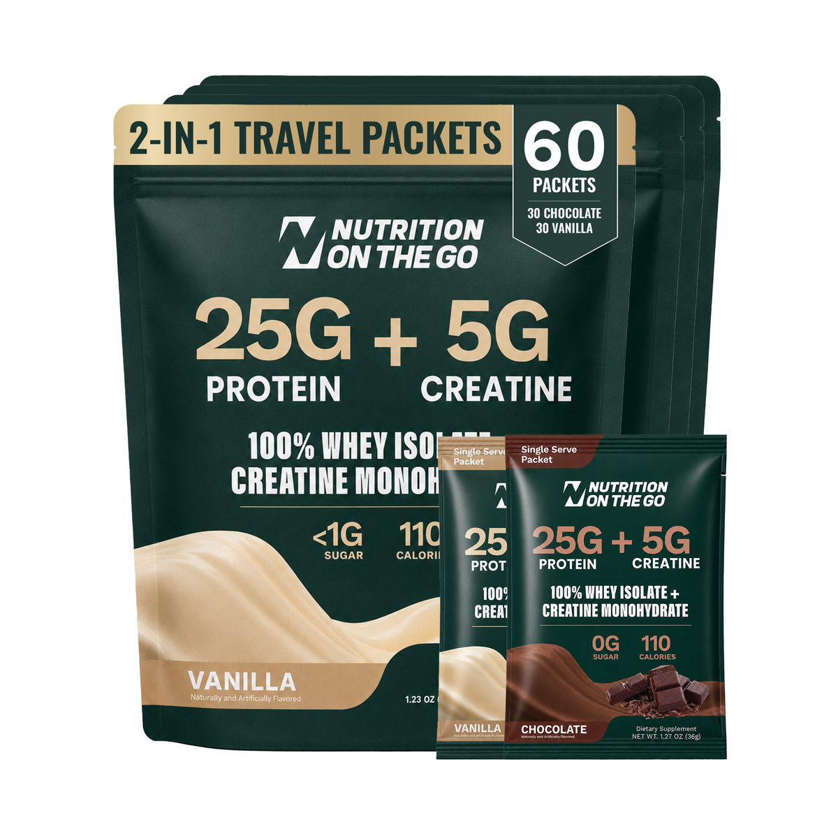 Sobres de viaje de Aislado de Proteína de Suero de Leche + Creatina 2 en 1