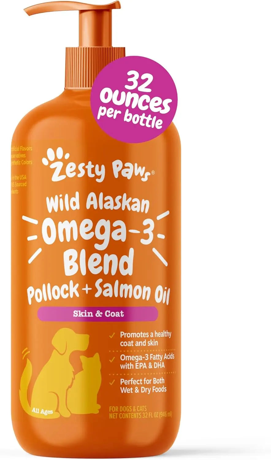 Zesty Paws Wild Alaskan Omega-3 Oil for Pets - 8.5 oz | Premium Skin & Coat Support