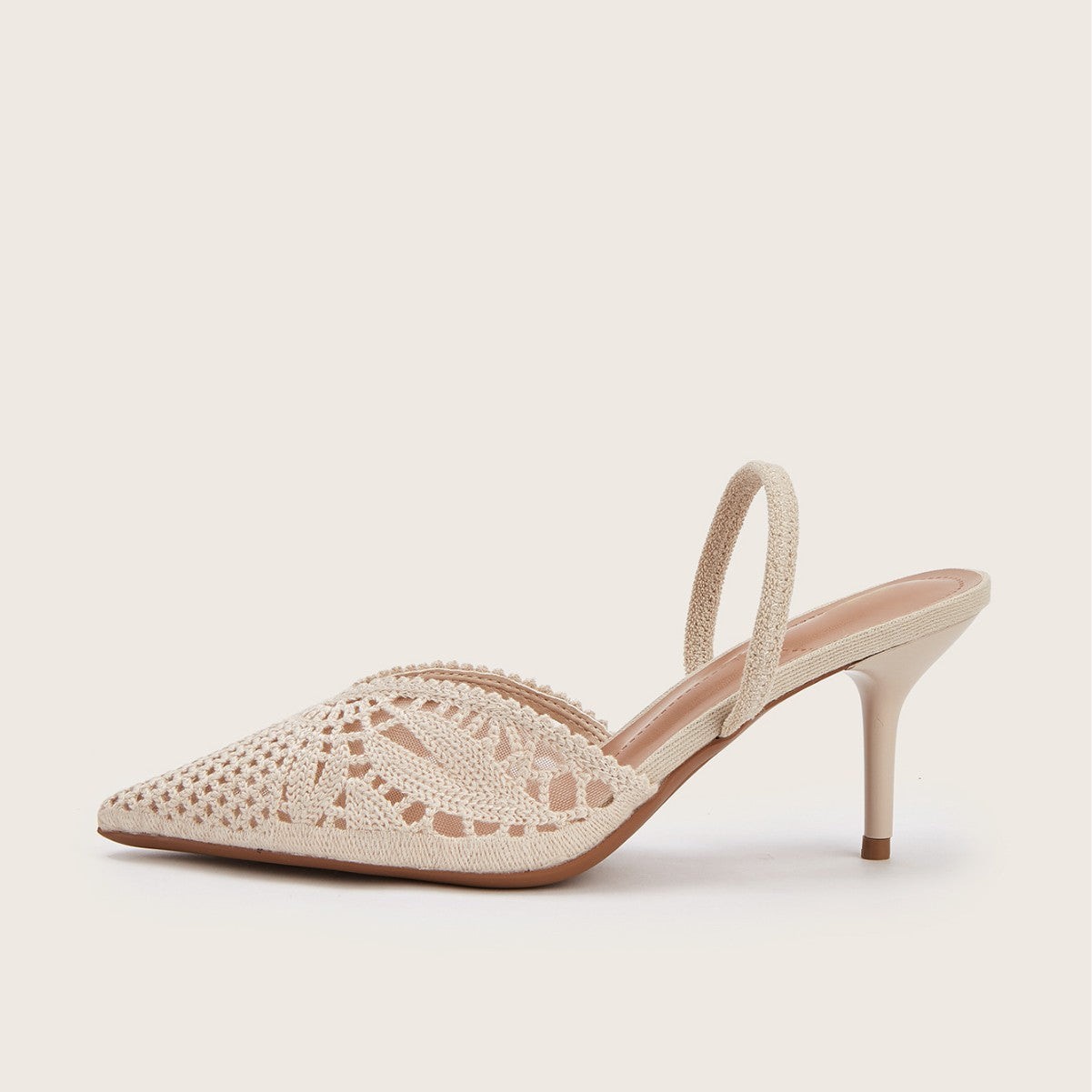Women's Knitted Cutout Slingback Heeled Sandals – Pointed Toe High Heels