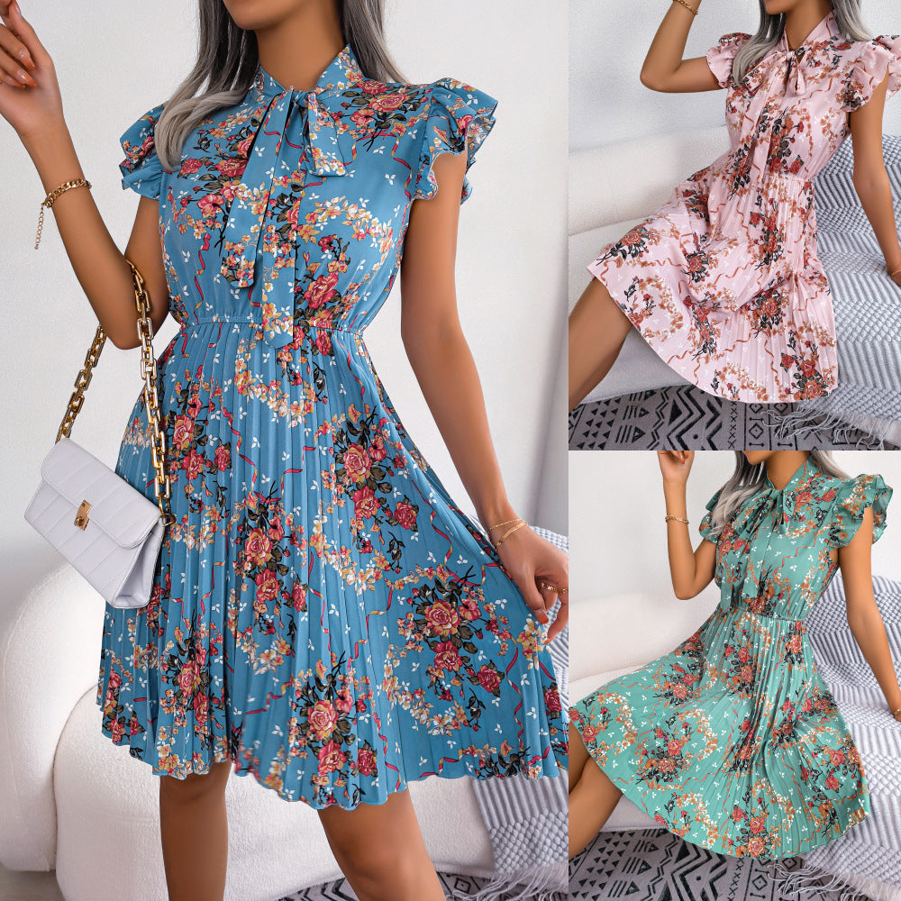 🌸 Dignified Flowers Lace-Up Waist Pleated Maxi Skirt
