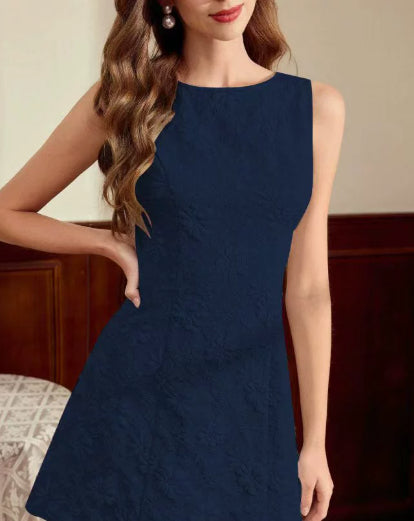 Women's Jacquard Sleeveless Midi Dress – Slim Fit French Minimalist Style