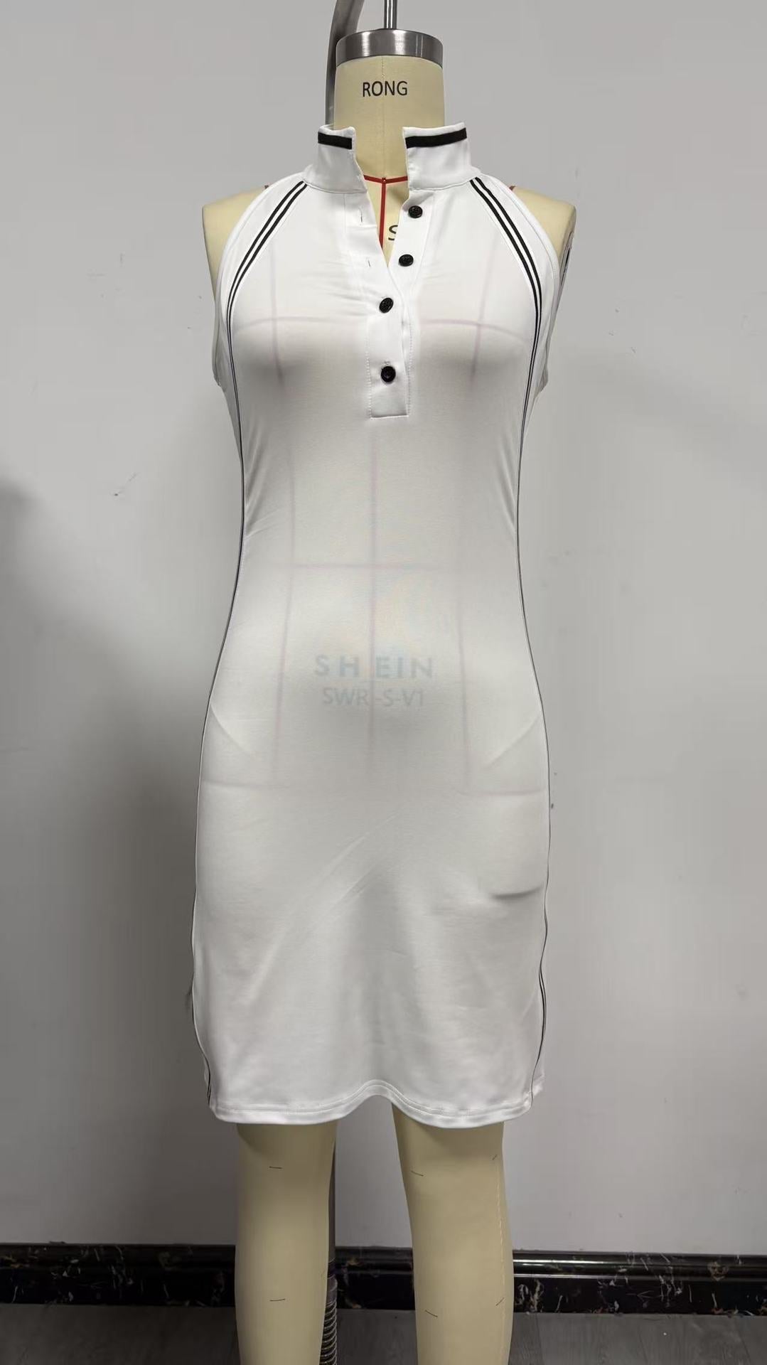 Women’s Sleeveless Button-Up Collar Shirt Dress