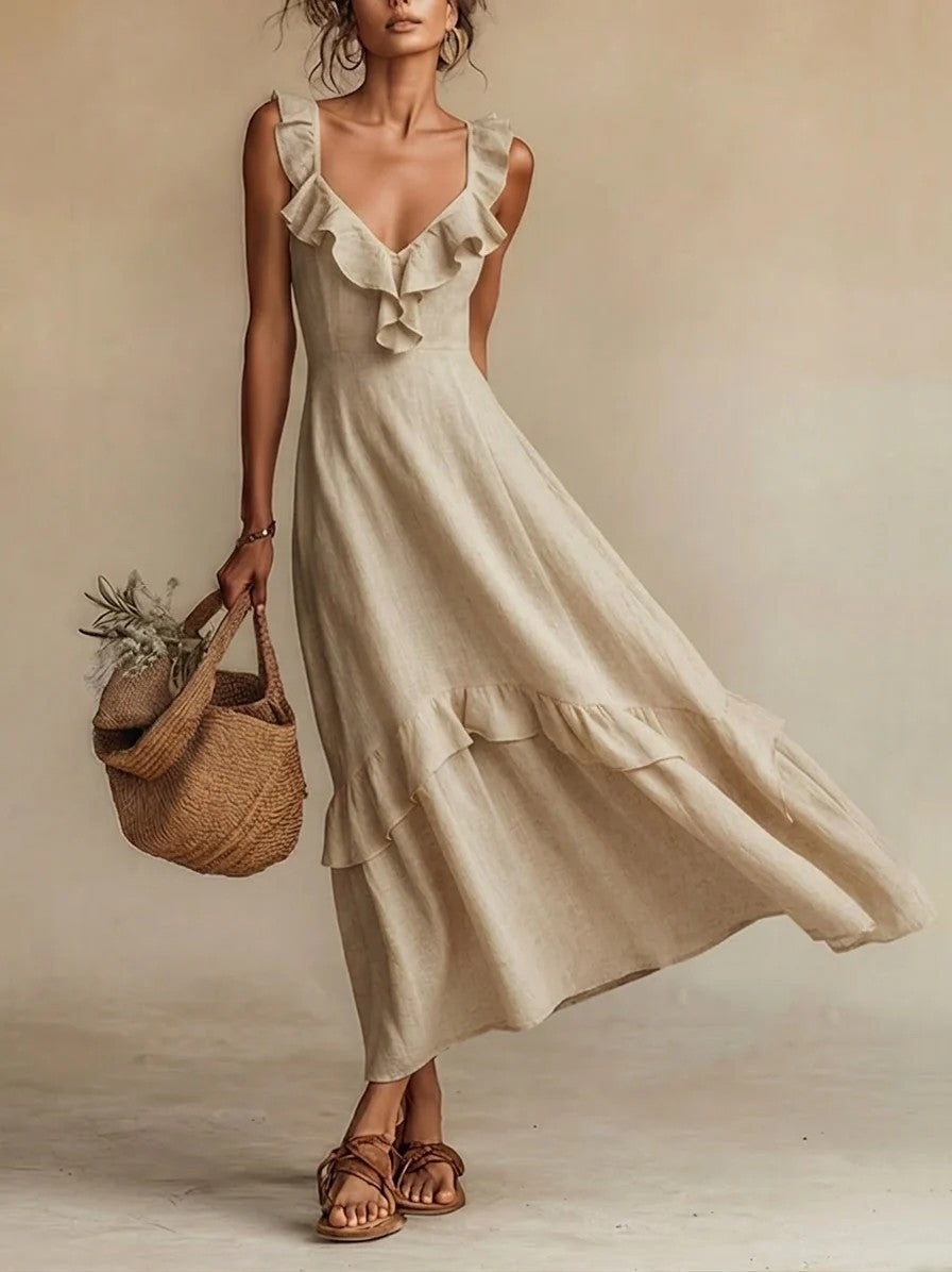 Sleeveless Ruffle Detail High-Waist Maxi Dress – 7 Colors, S–3XL