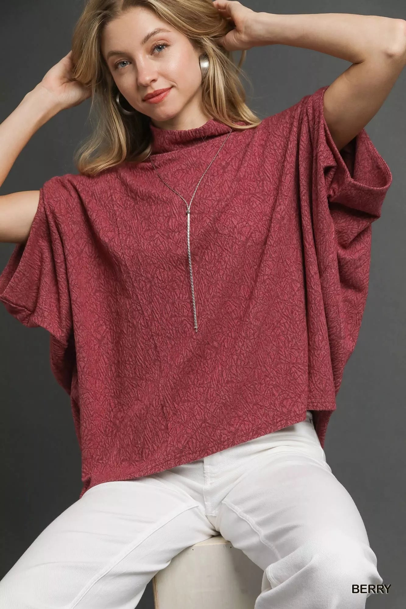 Umgee Textured Mock Neck Relaxed Top
